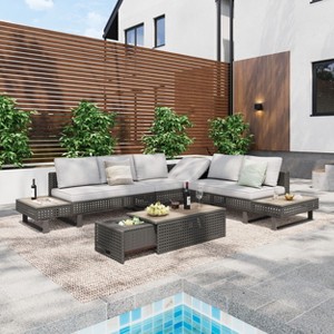 Sapphtopaz Patio Furniture Set Rattan Sectional Outdoor Chairs Set with Cushions and Ottoman for Garden, Backyard, Terrace, Balcony - 1 of 4