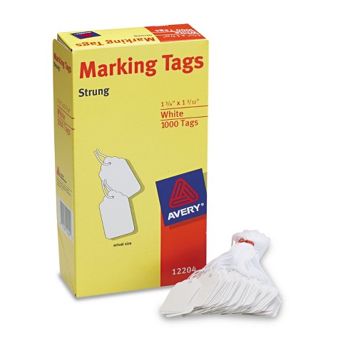 1-3/32 x 1-3/4 White Merchandise Tags - Pre-Strung (White String