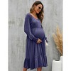 Maternity Dress V Neck Long Sleeve Dress Ruffle Baby Shower Midi Dress Photoshoot - 4 of 4