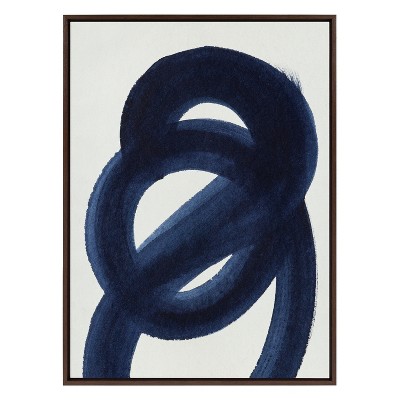 Large Blue Abstract Canvas Wall Art with Brown Frame