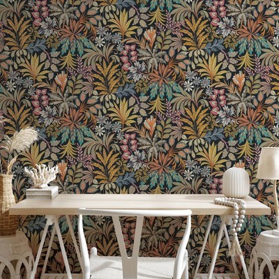 Summer Nights Black Floral Vinyl Peel and Stick Wallpaper Roll
