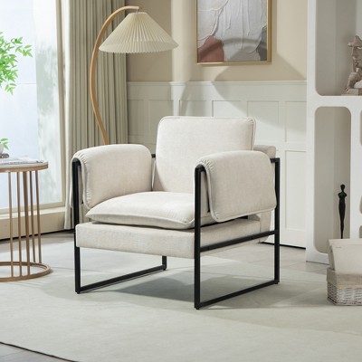 DYHOME Mid-Century Modern Accent Chair, Upholstered Armchair with Armrests and Metal Frame for Living Room, Bedroom.