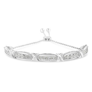 Haus of Brilliance Round-Cut Diamond X & Tapered Bar Miracle-Set Bolo Bracelet - Silver - 1 of 4