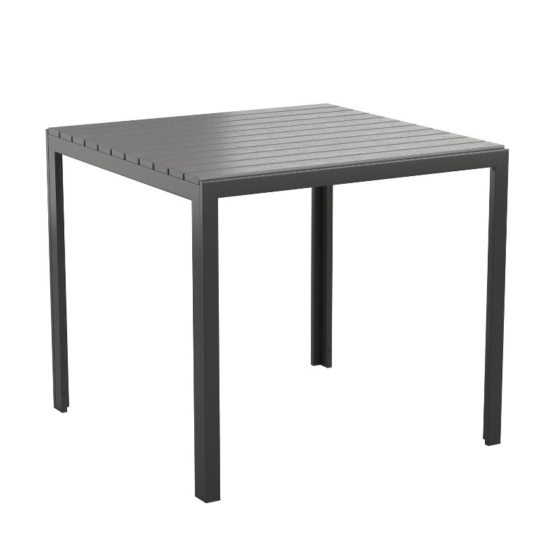 Flash Furniture Harris Commercial Grade Indoor/Outdoor Black Square Steel Patio Dining Table for 4 with Black Poly Resin Slatted Top, 1 of 13