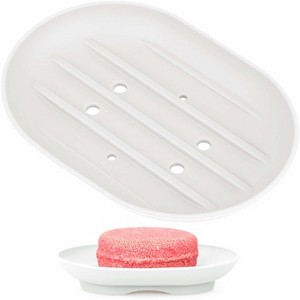 Aoibox Silicone Soap Dish with Drain Holes, Oval Bathroom Soap Holder for Shower Kitchen Countertop, Flexible Non-Slip Soap Tray Keeps Bars Dry, White - 1 of 4