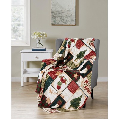 Kate Aurora Ultra Plush Merry Christmas Plaid Farmhouse Hypoallergenic Fleece Throw Blanket