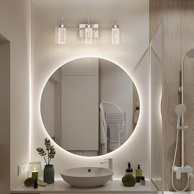 Brushed Nickel Bathroom Light Fixtures, Vanity Lights Crystal Bubble Glass Dimmable 3 Color Temperatures Modern Bathroom Wall Sconce