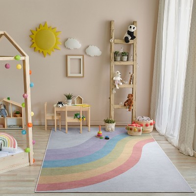 Rainbow Stripes Multicolor Polyester Kids Area Rug 3'3" x 5'