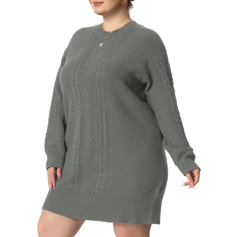 Agnes Orinda Women's Plus Size Long Sleeve Knit Pullover Mini Sweater Dresses, 2 of 6
