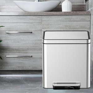 Dual Trash Can, Stainless Steel Garbage Can with Soft-Close Lid, Hands-Free Recycle Bin with Removable Inner Buckets for Home, Kitchen - 1 of 4