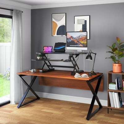 ErgoFlex Black Metal 50.6" Wide Standing Desk Converter with Gas Spring