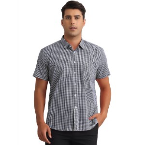 INSPIRE CHIC Men's Cotton Short Sleeve Formal Button Down Regular Fit Plaid Dress Shirts - 1 of 4