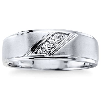 Pompeii3 1/16Ct TW Three Stone Men's Brushed Diamond Lab Created Wedding Ring in 14k Gold