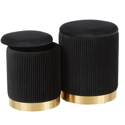 Vynxaria Nesting Coffee Tables - Black Velvet Glamour with Gold Accents