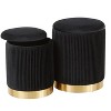 Marla Contemporary Nesting Pleated Ottoman Set in Gold Metal and Black Velvet by LumiSource - 2 of 4