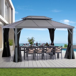 UNISOAR Hardtop Gazebo with Breathable Netting & Privacy Curtain for Patio Lawn Garden and Parties - 1 of 4