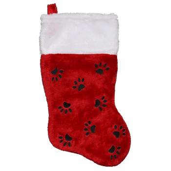 Northlight Traditional Christmas Stocking with Black Paw Prints  - 14"- Red and White