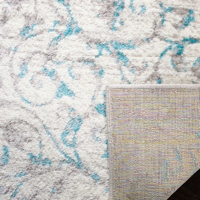 Gray Floral Synthetics 4' x 6' Easy-Care Rectangular Rug
