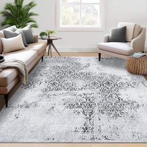 Vintage Area Rug 5x7 Machine Washable Living Room Rug, Non-Slip Non-Shedding Distressed Carpet, Low Pile Indoor Foldable Printed Floral Rug - 1 of 4