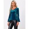 INSPIRE CHIC Women's Regular Fit V Neck Velvet Flare Long Sleeve Peplum Blouse - 2 of 4