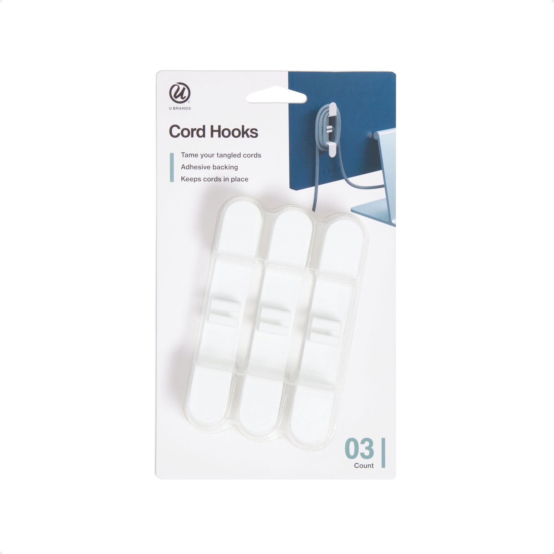 U Brands 3ct Cable Wrap Hooks White