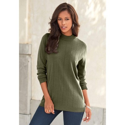 Roaman's Women's Plus Size Fine Gauge Drop Needle Mockneck Sweater