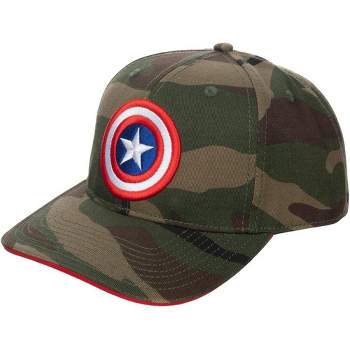 Marvel Men's Captain America Shield Logo Camo Print Precurved Snapback Hat OSFM Green