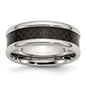 Chisel Stainless Steel Polished with Black Carbon Fiber Inlay 8mm Band Ring - 1 of 4