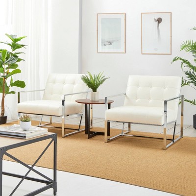 Mid-Century Chrome-Plated White Faux Leather Accent Chair