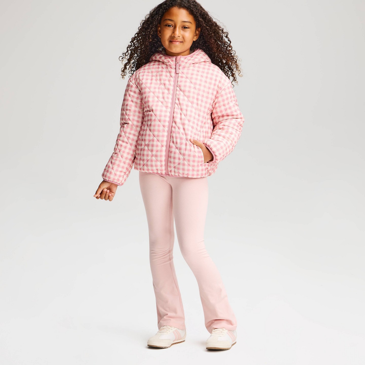 Куртка Cat & Jack Plaid Print Reversible Puffer Jacket для девочек, цвет: Розовый — фото 1