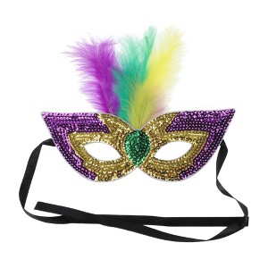Unique Bargains Colorful Feather Sequins Half Face Party Mask 1 Pc - 1 of 4