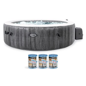 Intex PureSpa Greywood Deluxe 85" x 25" Outdoor Portable Inflatable 6 Person Round Hot Tub Bubble Jet Spa with 6 Type S1 Pool Filter Cartridges - 1 of 4