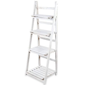 NEX 4 Tier Plant Freestanding Display Rack: Farmhouse Wood Decorative Stand, 44" Tall, Beige, Floor Placement - 1 of 4
