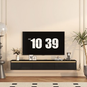 HDZNVF Floating TV Stand, Wall Mounted TV Shelf, High Gloss TV Cabinet for Black TV Stands for Living Room - 1 of 4