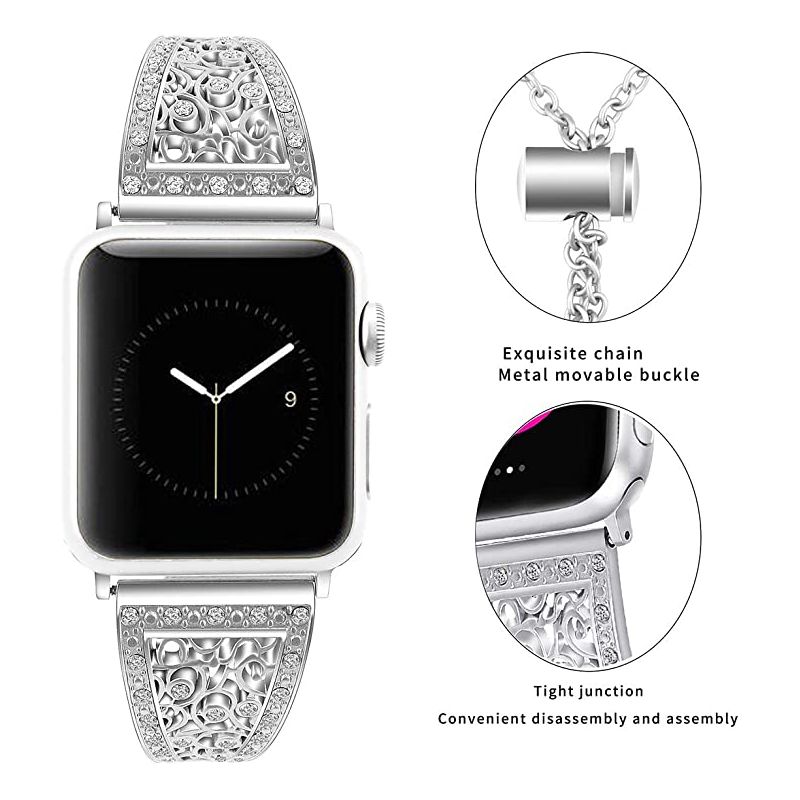 Worryfree Gadgets Metal Band for Apple Watch, Adjustable Band with Rhinestone for Stainless Steel Band for iWatch Series SE Series 8 7 6 5 4 3 2 1, 5 of 8