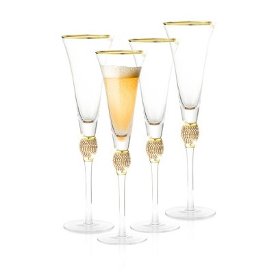 Berkware Sophisticated Champagne Trumpet Flutes with Elegant Rim and Brilliant Rhinestone Design - 9oz
