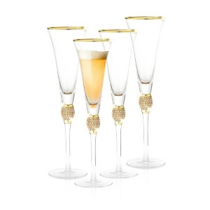 Berkware Sophisticated Champagne Trumpet Flutes with Elegant Rim and Brilliant Rhinestone Design - 9oz - 1 of 4