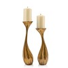 HomeRoots Set of Two Antiqued Gold Aluminum Wavy Faceted Tabletop Pillar Candle Holders - 3 of 4