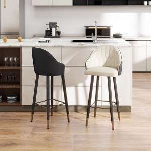 POVISON 30'' Modern Leather Bar Height Stools Set of 2, Upholstered Bar Chairs for Kitchen Island, Black - 1 of 4