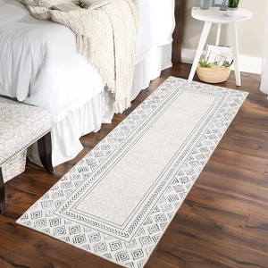 Modern Bordered Runner Rug, Washable Rug with Non-Slip Backing Stain Resistant Indoor Carpet for Kitchen Hallway Laundry Entryway - 1 of 4