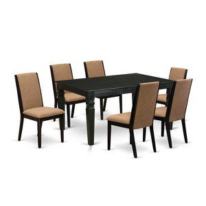 HomeStock 7-Piece Black Finish Solid Wood Top Dining Table with 6 Parson-Chairs with Butterfly Leaf - 1 of 4