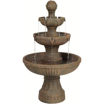 John Timberland Ravenna Rustic 3 Tier Weathered Stone Cascading Outdoor Floor Water Fountain 43" for Yard Garden Patio Home Deck Porch House Exterior