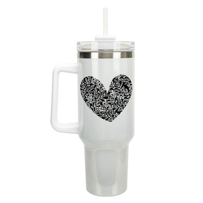 Elanze Designs Floral Vine Heart Life Full of Love 40 oz. Stainless Steel, Large Water Bottle Coffee Mug, Spill & Leak Resistant, Thermal Travel