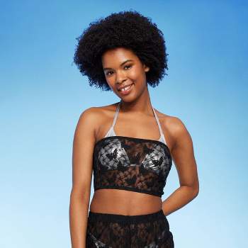 Women's Sheer Lace Tube Cover Up Top - Wild Fable™ Black