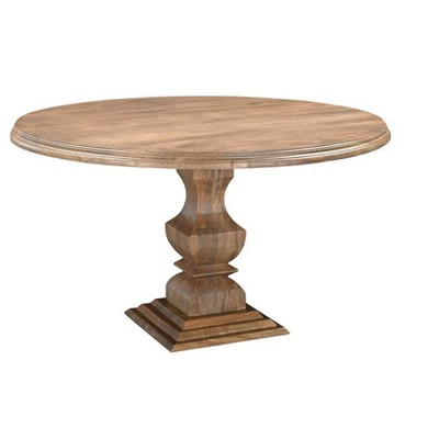 HomeRoots 54" Brown Solid Wood Pedestal Base Round Top Dining Table