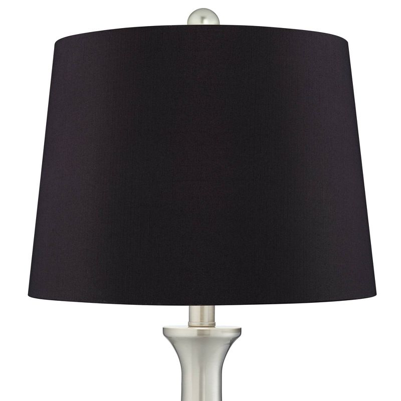 360 Lighting Karl Modern Table Lamps 27 1/2" Tall Set of 2 Brushed Nickel with USB and AC Power Outlet in Base Black Faux Silk Shade for Bedroom House, 5 of 8