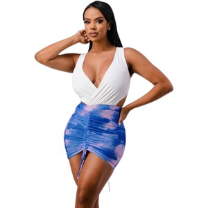 Slickblue 2PC Bodycon Mini Dress in Pink Black with Detachable Cross Open Back Sleeveless Top, Color & Size Options - 1 of 4