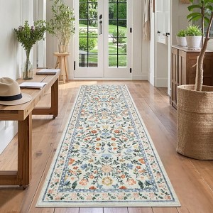 Washable living room rug, with floral decoration and non-slip backing, stain-resistant,  for dining room, bedroom, children's room - 1 of 4