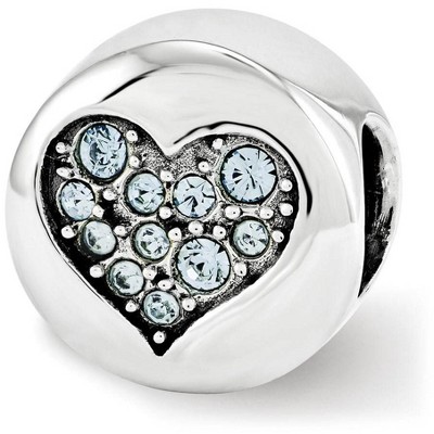 Black Bow Jewelry Sterling Silver with Light Blue Crystals March Heart Courage Bead Charm