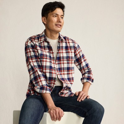 Lands' End Men's Long Sleeve RainDefense Flannel Shirt - Large - Navy/Bourbon Plaid — фото 4